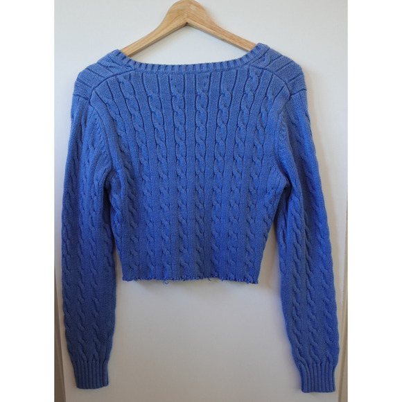 Vintage 90s Tommy Hilfiger Sweater Womens Medium Blue Cutoff Boxy Cropped Grunge - Picture 3 of 6